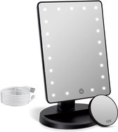 LED makeup spiegel - Zwart - Helderheid dimbaar met touchscreen - USB-oplaadbaar - 10x vergrotings spiegel - Instelbare 180 rotatie - Tafel spiegel, make-upspiegel, LED spiegel, spiegel met verlichting, makeupspiegel
