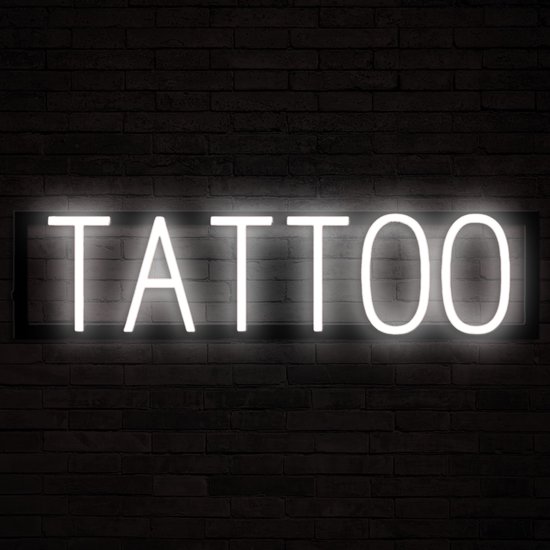 TATTOO - Néon publicitaire Néon LED Enseigne lumineuse | SortBrite | 63,54 x 16 cm | 6 modes de gradation et 8 animations lumineuses | Éclairage au néon pour panneaux publicitaires