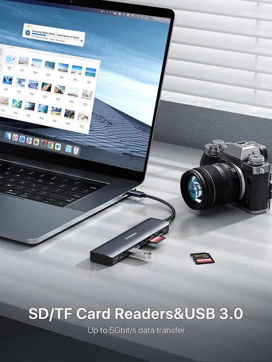 Sounix USB C Hub 6 in 1 - USB Splitter - 4K HDMI - USB 3.0 - USB C Oplader - SD Card - Micro SD Card - Grijs - Sounix