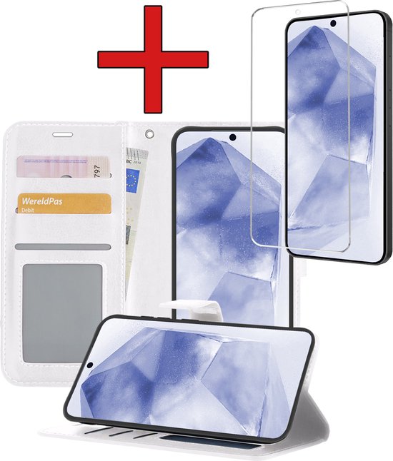 Étui pour Samsung A55 Case Book Case Cover Wallet Cover Wallet Case avec protecteur d'écran - Étui pour Samsung Galaxy A55 Case Bookcase Case - Wit