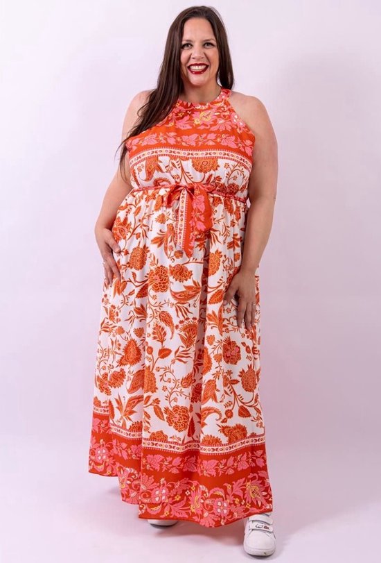 Beeldige lange jurk voor grote maten - oranje - maat XL