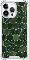 Casimoda® hoesje - Geschikt voor iPhone 14 Pro Max - Kubus Groen - Shockproof case - Extra sterk - TPU/polycarbonaat - Groen, Transparant