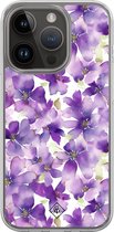 Casimoda® hoesje - Geschikt voor iPhone 13 Pro - Floral Violet - 2-in-1 case - Schokbestendig - Bloemen - Verhoogde randen - Paars, Transparant