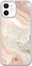 Casimoda® hoesje - Geschikt voor iPhone 12 Mini - Marmer Waves - 2-in-1 case - Schokbestendig - Water - Verhoogde randen - Bruin/beige, Transparant