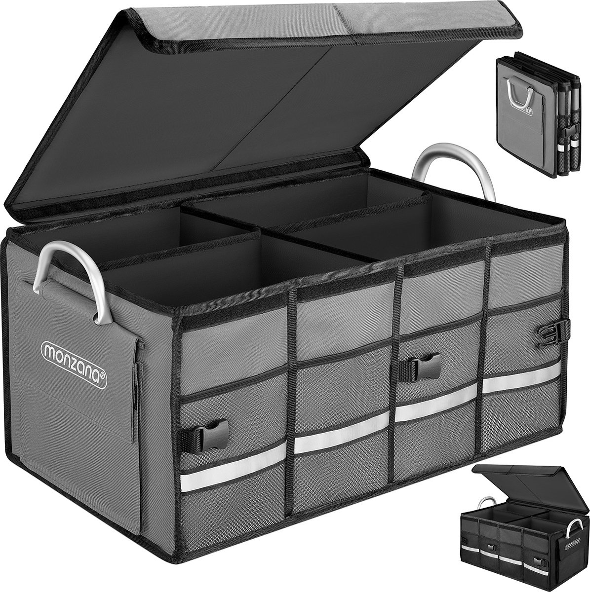 Monzana Kofferbakorganizer 68L – Opvouwbaar, Waterdicht, Met MDF-wanden, Reflecterende Strips En 25kg Draagvermogen