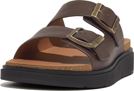 FitFlop Gen-FF Buckle Two-Bar Leather Slides BRUIN - Maat 43