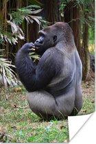Poster Zijaanzicht van een etende Gorilla - 120x180 cm XXL