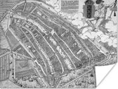 Poster Plan de la ville historique d' Amsterdam en noir et blanc - Carte 80x60 cm - Tirage photo sur Poster (décoration murale salon / chambre) / Poster villes européennes