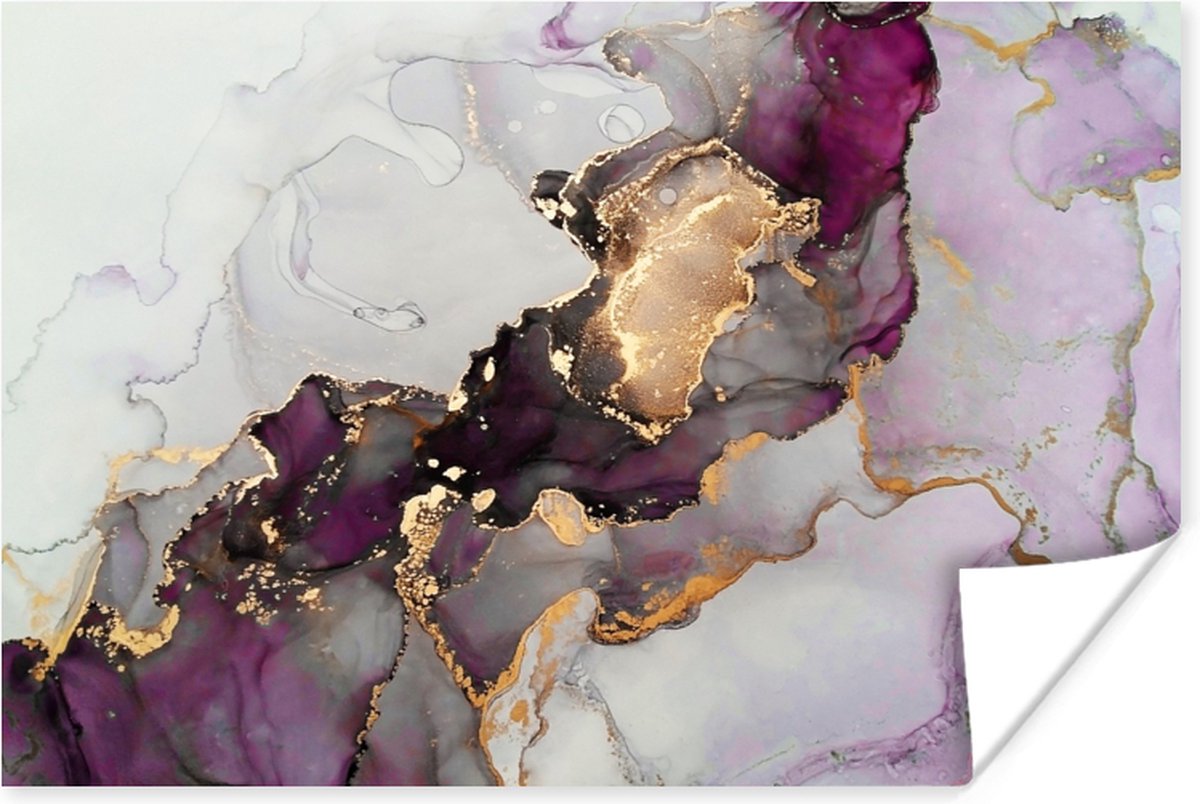 Poster Marmer - Abstract - Goud - Paars - 120x80 cm