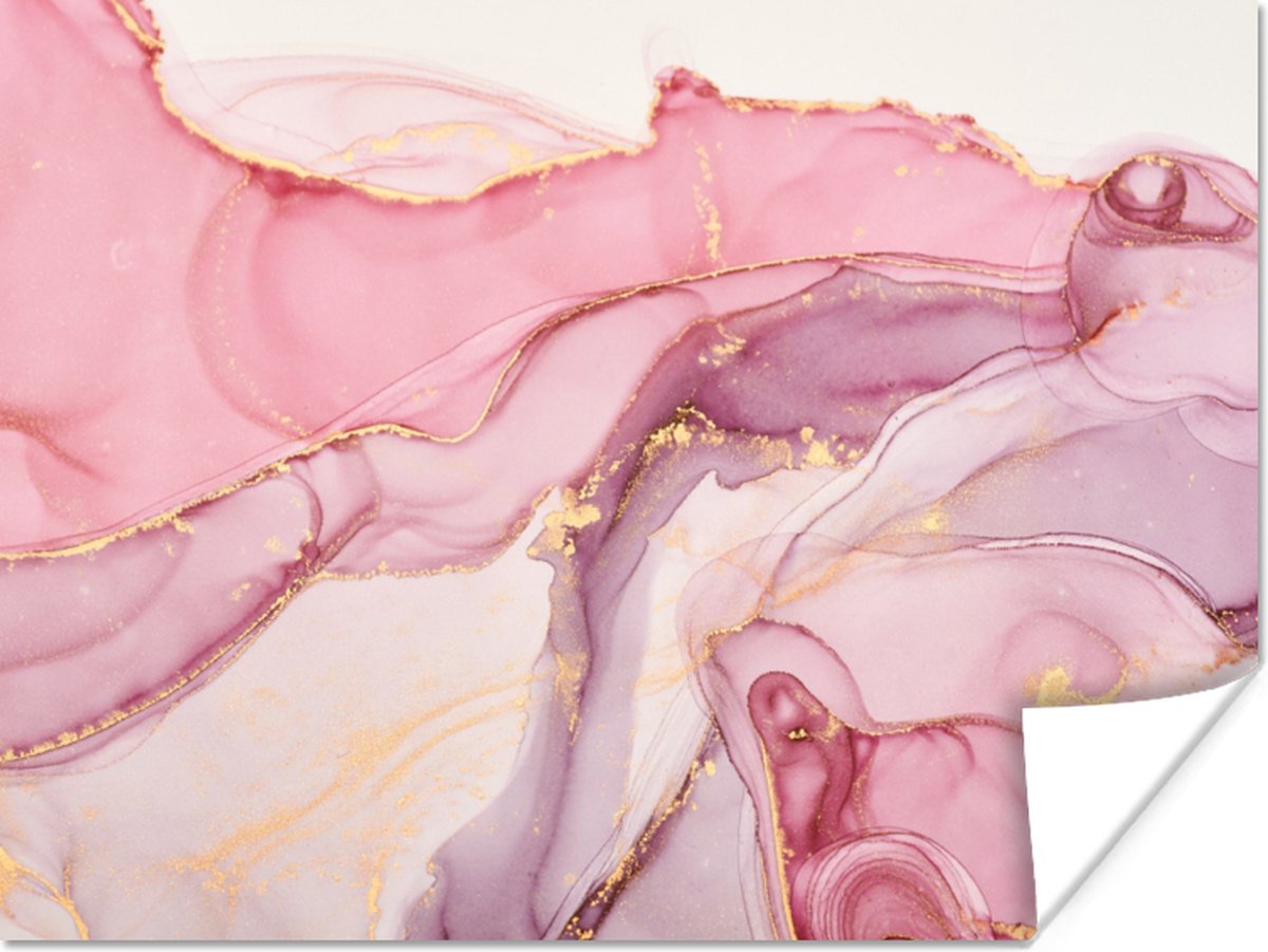 Poster Goud - Marmer - Roze - 40x30 cm