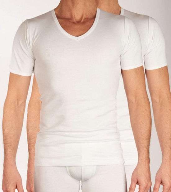 Dulcia T-shirt V-hals - 2 Pack White - maat S (S) - Heren Volwassenen - Katoen/elastaan- 162.8020-S
