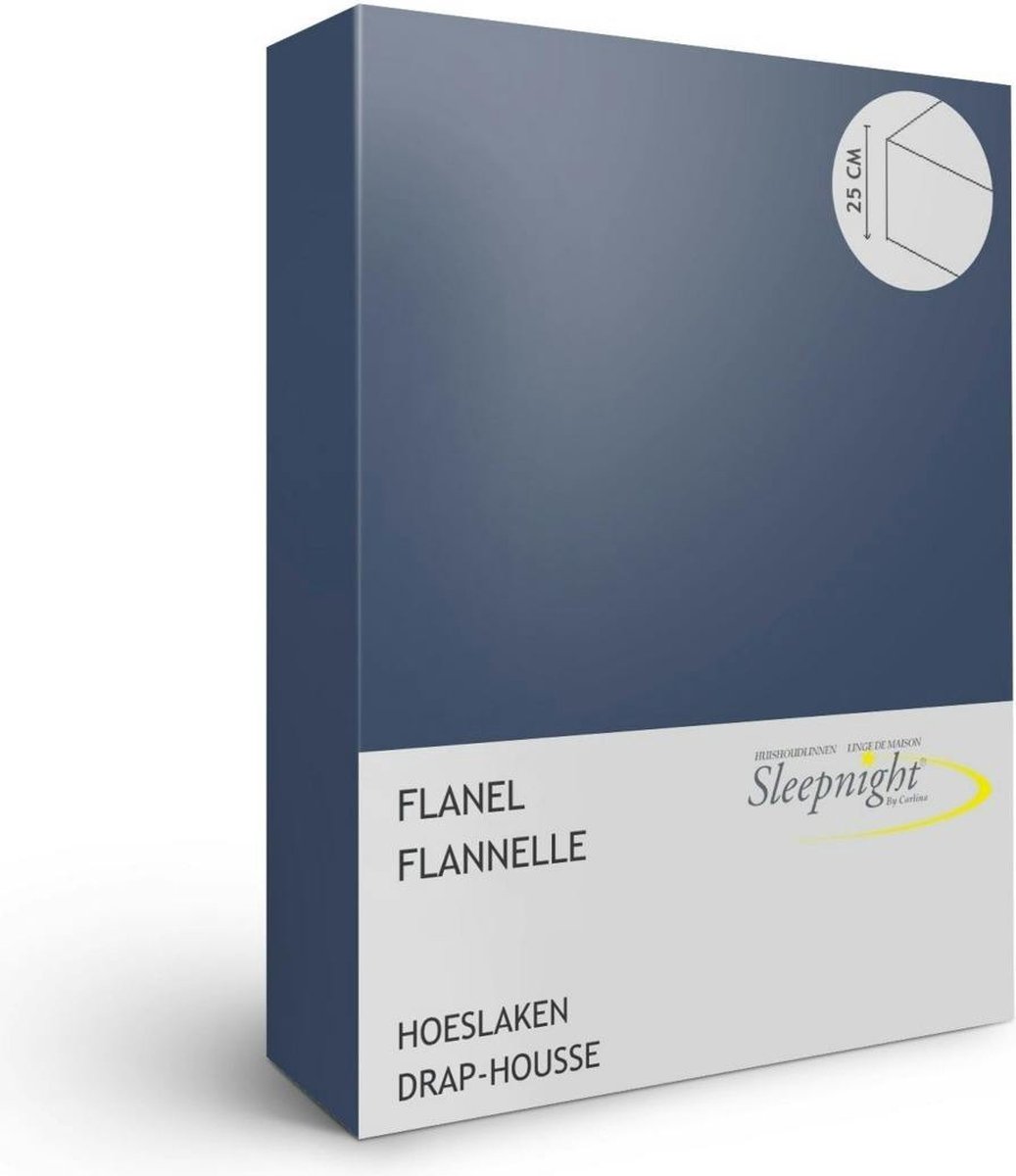 Sleepnight Hoeslaken - Flanel - (hoekhoogte 25 cm ) bleu marine - B 180 x L 200 cm - Lits-jumeaux - Geschikt voor Standaard Matras - 550804-B 180 x L 200 cm