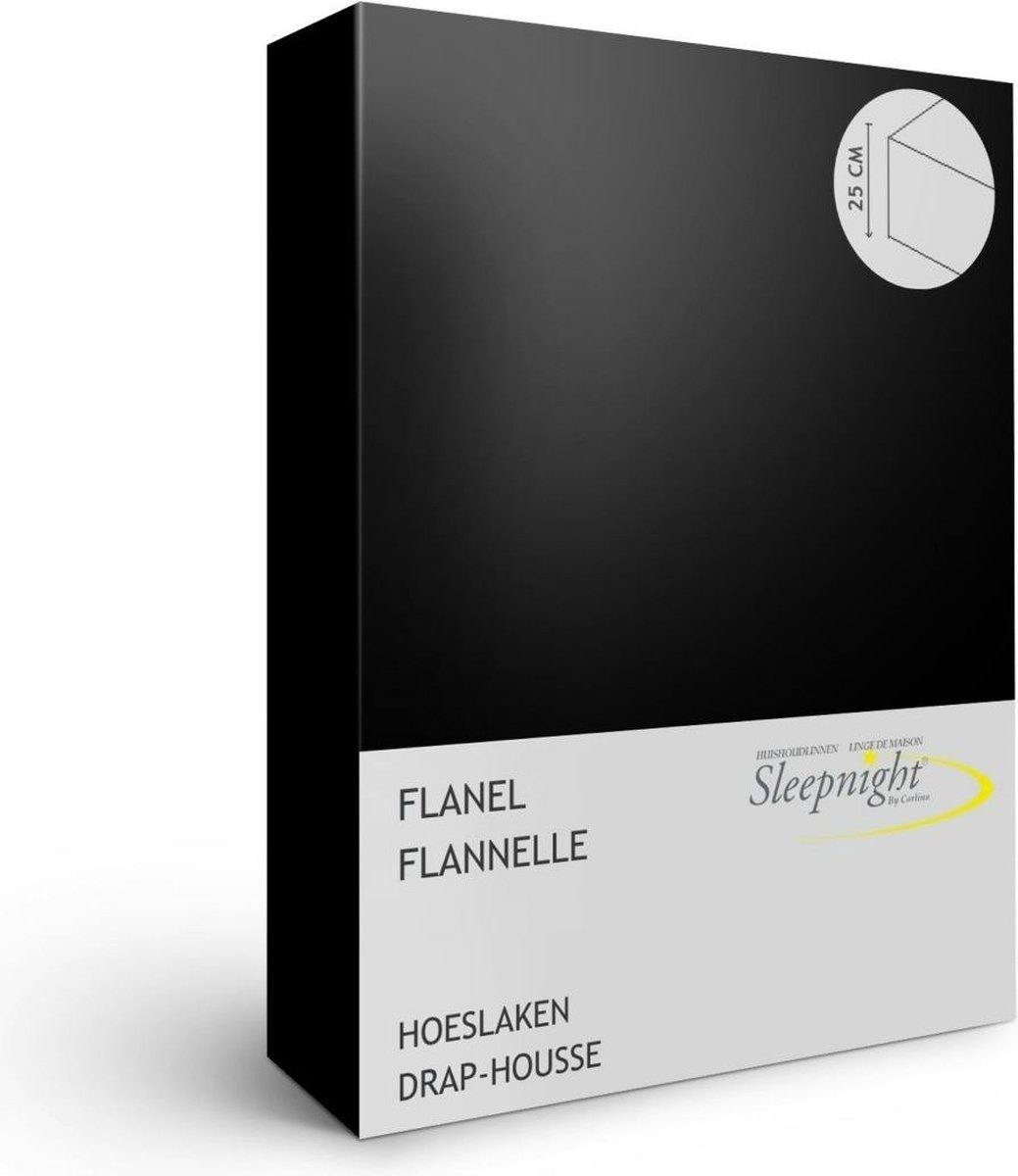 Sleepnight Hoeslaken - Zwart noirFlanel - LP550797 - B 180 x L 200 cm - Tweepersoons