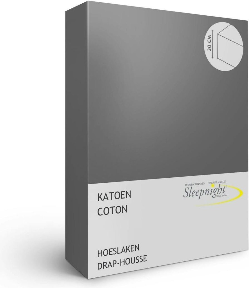 Sleepnight Hoeslaken - Katoen - (hoekhoogte 30 cm ) gris foncé - B 90 x L 200 cm - 1-persoons - Geschikt voor Standaard Matras/Boxspring/Matras + Topper - 798505-B 90 x L 200 cm