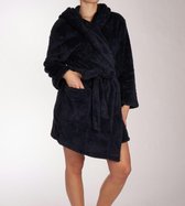 SCHIESSER Essentials badjas - dames kamerjas teddyfleece comfort fit donkerblauw - Maat: L