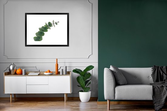 Photo encadrée - Cadre photo feuilles d'eucalyptus vert noir avec passe-partout blanc 80x60 cm - Affiche encadrée (Décoration murale salon / chambre)