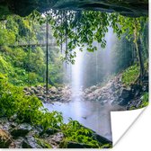 Poster Jungle - Regenwoud - Water - Waterval - Planten - 75x75 cm - Kerstversiering - Kerstdecoratie voor binnen - Kerstmis