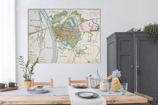 Carte historique de la ville de Zutphen Poster 160x120 cm - Tirage photo sur Poster (décoration murale salon / chambre) / Affiche villes européennes XXL / Groot format!