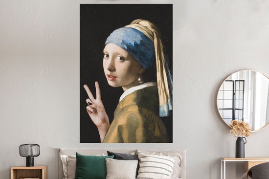 Ancien maître sculpté Johannes Vermeer avec signe de paix 120x180 cm XXL / Groot format!