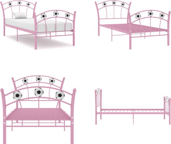 vidaXL Bedframe met voetbaldesign metaal roze 90x200 cm - Bedframe - Bedframe - Bed Frame - Bed Frames