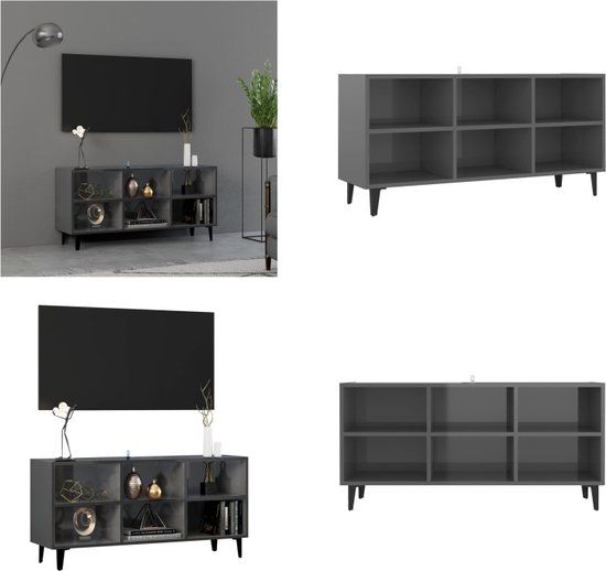 vidaXL Tv-meubel met metalen poten 103-5x30x50 cm hoogglans grijs - Tv-kast - Tv-kasten - Tv-standaard - Tv-standaarden
