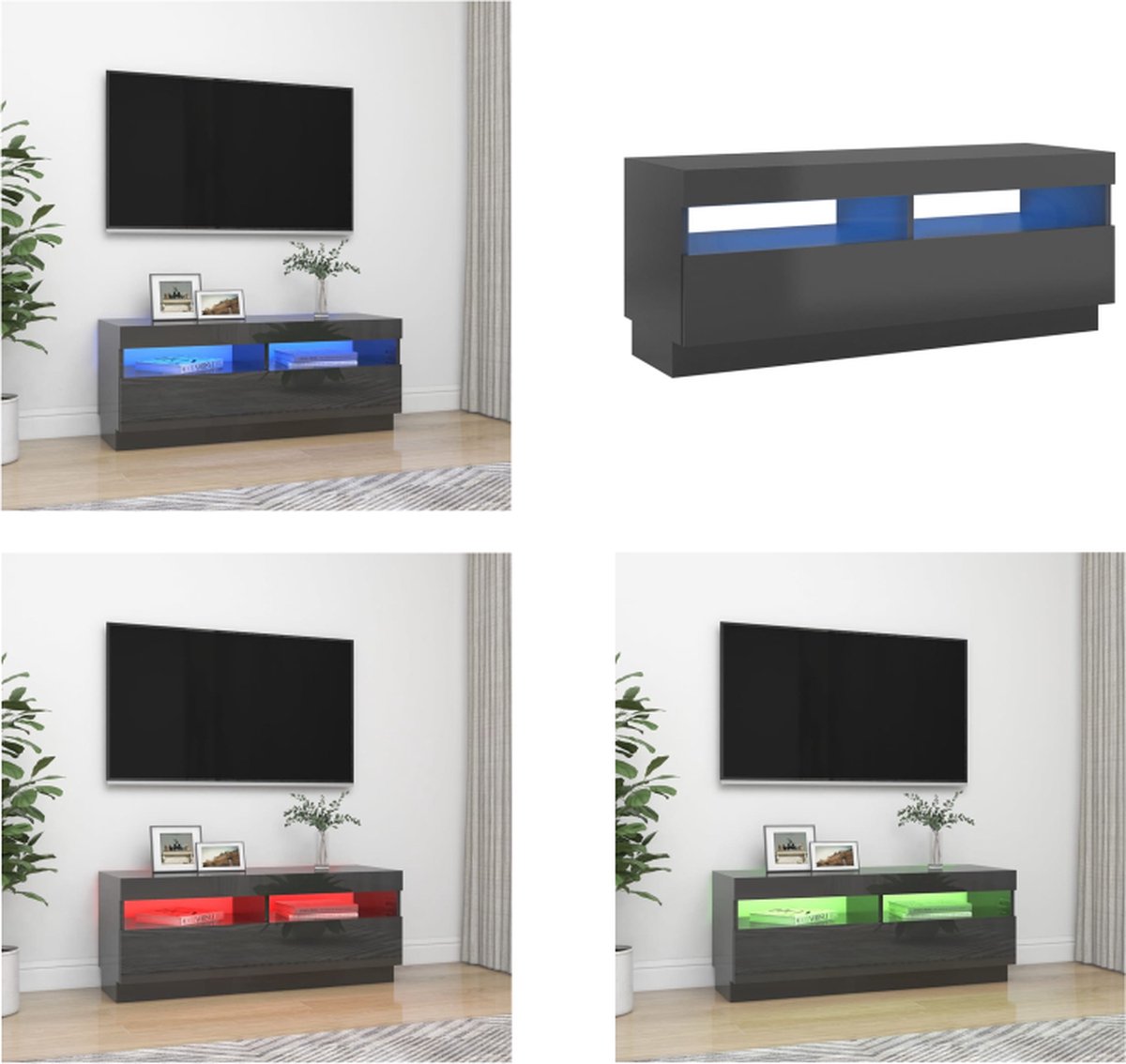 Tv-meubel met LED-verlichting 80x35x40 cm grijs