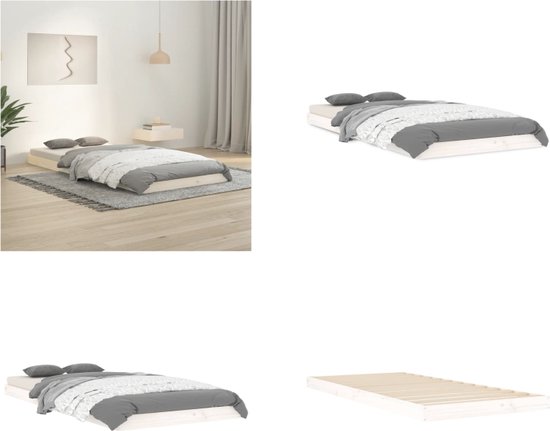 vidaXL Bedframe massief grenenhout wit 90x200 cm - Bedframe - Bedframes - Eenpersoonsbed - Bed