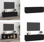 vidaXL Tv-meubel 156x37x45 cm massief grenenhout zwart - Tv Kast - Tv Kasten - Tv Meubel - Tv Meubels