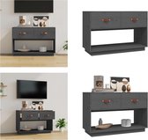 vidaXL Tv-meubel 90x40x60 cm massief grenenhout grijs - Tv-meubel - Tv-meubels - Tv Standplaats - Tv Unit