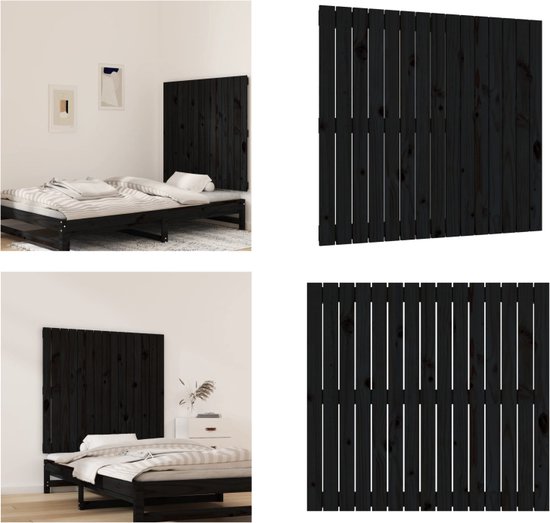 vidaXL Wandhoofdbord 95-5x3x90 cm massief grenenhout zwart - Wandhoofdbord - Wandhoofdborden - Hoofdeinde - Hoofdeindes