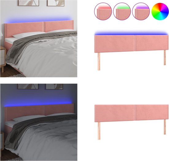 vidaXL Hoofdbord LED 200x5x78/88 cm fluweel roze - Hoofdbord - Hoofdborden - Hoofdeinde - Houten Hoofdbord