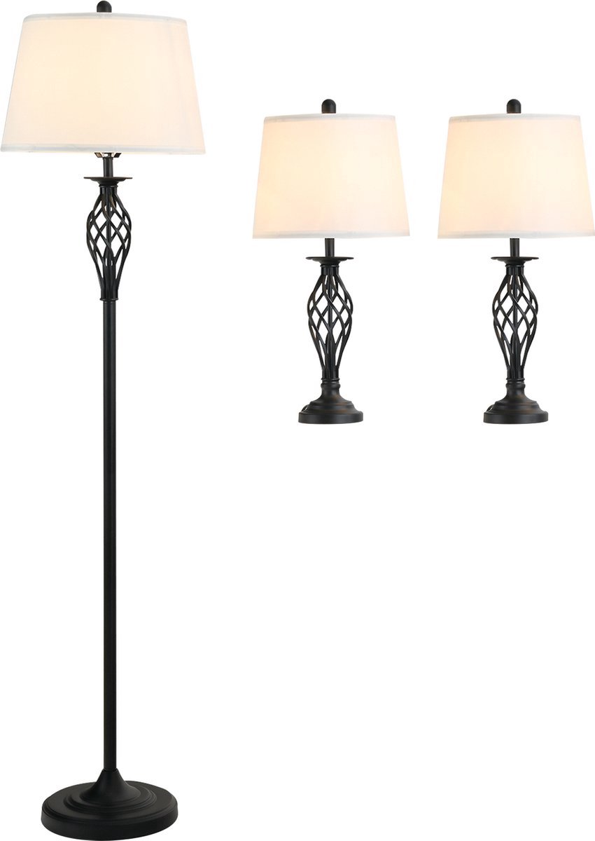 Laodikya Home - Tafellampen - Set van 3 lampen - 2 tafellampen - 1 vloerlamp - wit