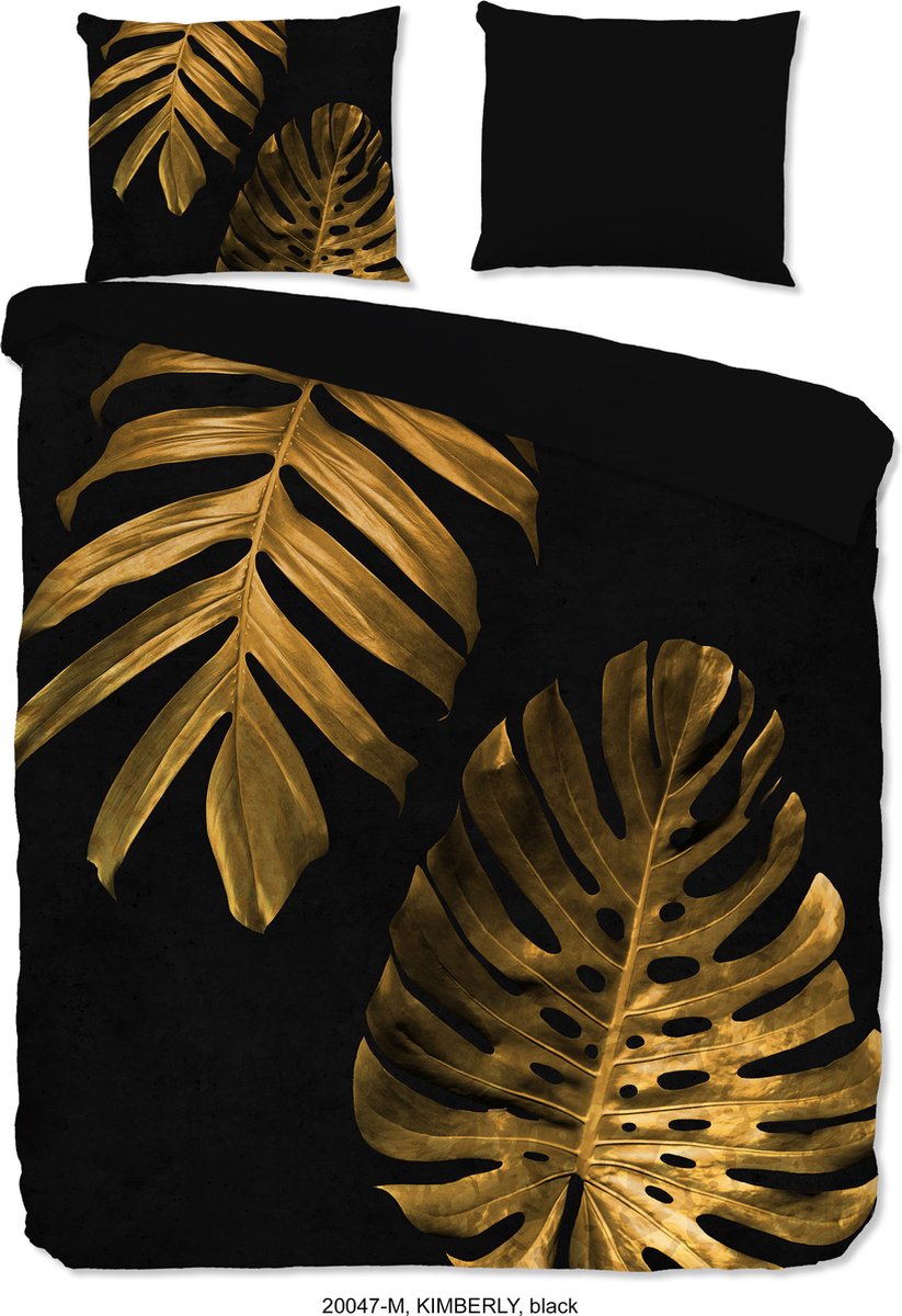 Pure dekbedovertrek gouden bladeren - 2 persoons 200x200/220 cm - Zwart - Microvezel