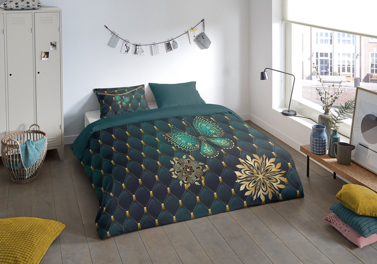 Pure dekbedovertrek vlinder - 1 persoons 140x200/220 cm - Petrol - Microvezel