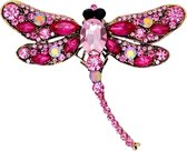 Broche Sierspeld Libelle Dragonfly Roze 9 cm / 6.8 cm / Roze Goud