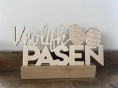 Creaties van Hier - Pasen - Paasdecoratie - Tekstbordje met blok - 20x3 cm - 18 cm hoog