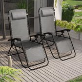 Paquet de 2 Chaises zéro Gravity , fauteuil Chaises longues pour patio Plein air , siège en apesanteur, acier résistant aux intempéries (Grijs)