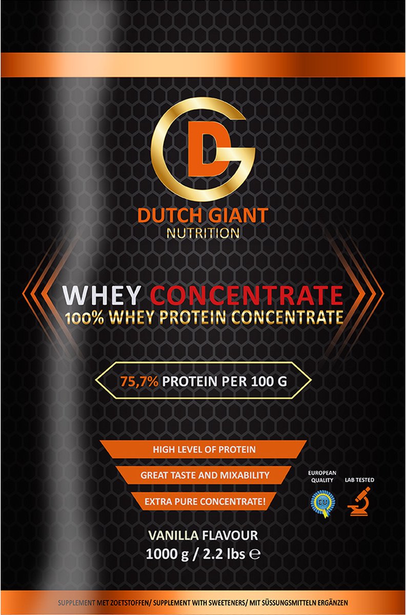 Dutch Giant Nutrition - Whey Concentraat - Eiwit Shake - 1000g - Vanille (Gratis Shake Beker)