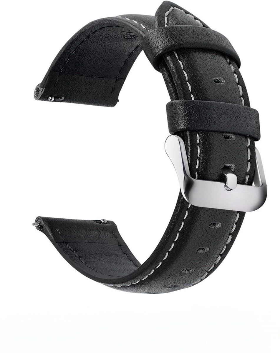 SHOP YOLO-horlogebandjes-22mm-Axus serie lederen band vervangende -horlogeband met roestvrijstalen metalen sluiting-Zwart + Zilveren