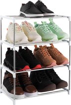 Schoenenrek met 4 niveaus, schoenenrek voor maximaal 8 paar schoenen voor entree/kast voor ruimtebesparende opslag (wit)