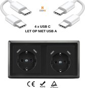 CoshX® - Dubbel USB stopcontact zwart met 4 x USB C inbouw - Wandcontactdoos