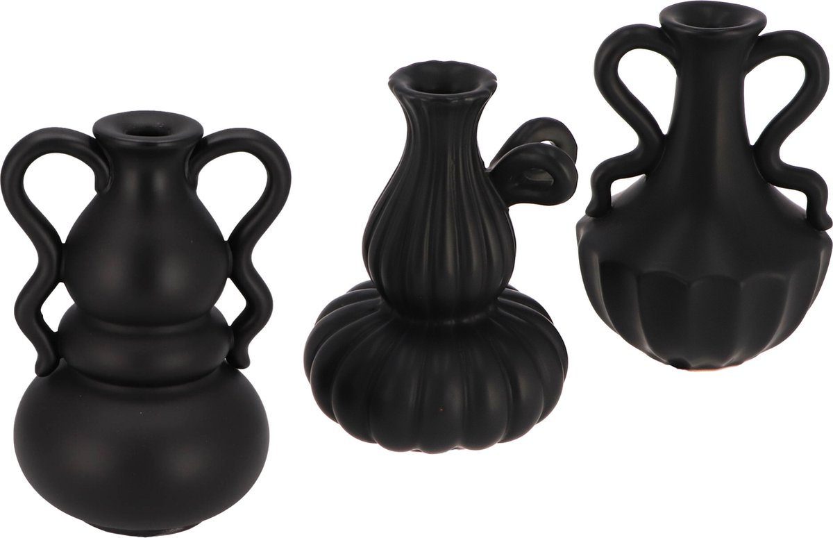 Daan Kromhout - Set/3 - Vaasjes - Jada - Zwart - 12x18cm - Keramiek