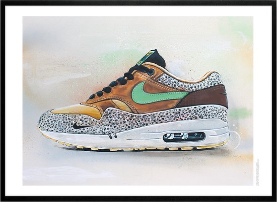 Sneaker print atmos safari green 71x51 cm *ingelijst & gesigneerd