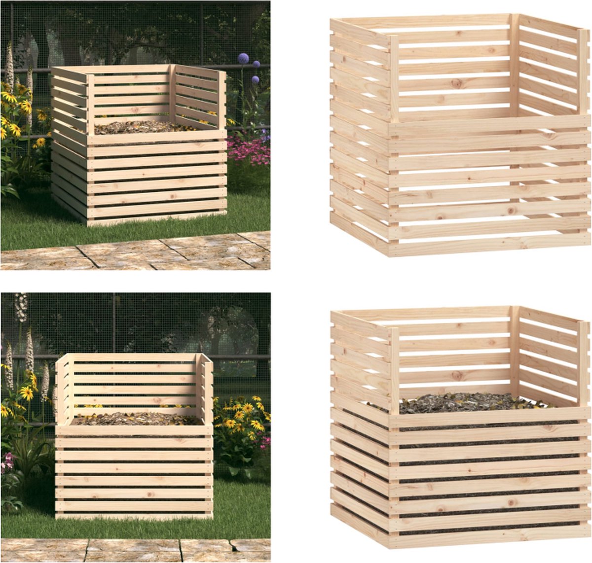 VidaXL Compostbak 100x100x102 cm massief grenenhout Compostbak Compostbakken Composter Tuincompostbak