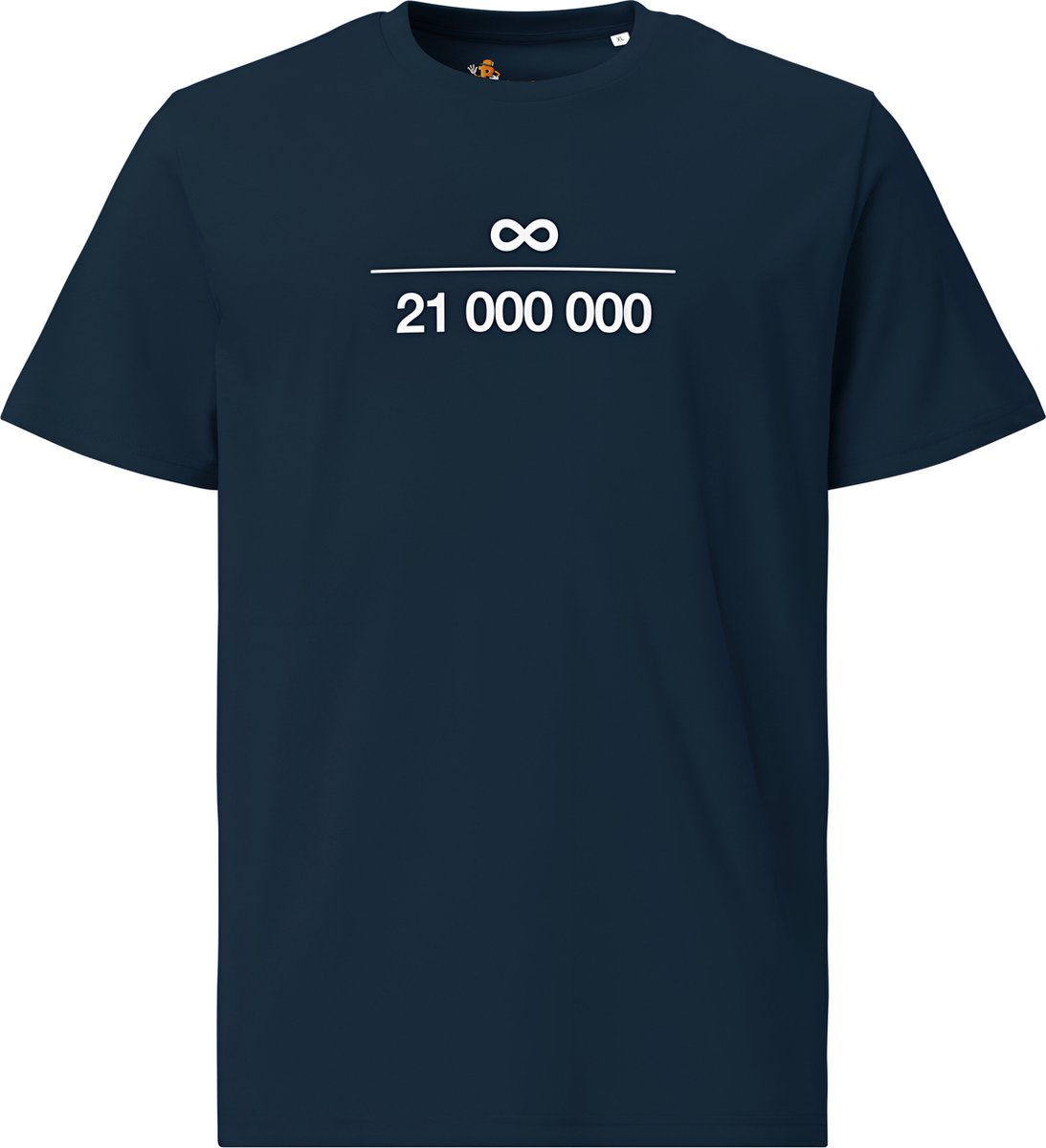 Bitcoin Infinity Symbool - Unisex - 100% Biologisch Katoen - Kleur Marine Blauw- Maat L | Bitcoin cadeau| Crypto cadeau| Bitcoin T-shirt| Crypto T-shirt| Crypto Shirt| Bitcoin Shirt| Bitcoin Merch| Crypto Merch| Bitcoin Kleding
