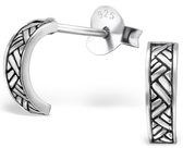 Joy|S - Zilveren Bali oorringen - 8 x 2 mm - half ronde oorbellen - patroon - geoxideerd