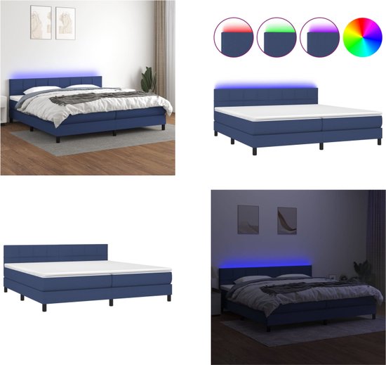 vidaXL Boxspring met matras en LED stof blauw 200x200 cm - Boxspring - Boxsprings - Bed - Slaapmeubel
