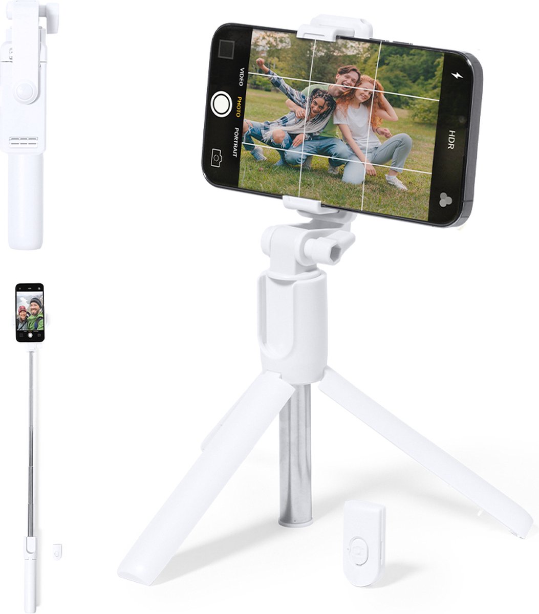 Tripod smartphone - Statief - Selfiestick - Fotografie accessoires - ABS - RVS - Wit