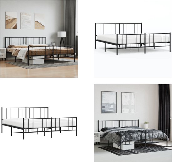 vidaXL - Bedframe - met - hoofd- - en - voeteneinde - metaal - zwart - 193x203 - cm
