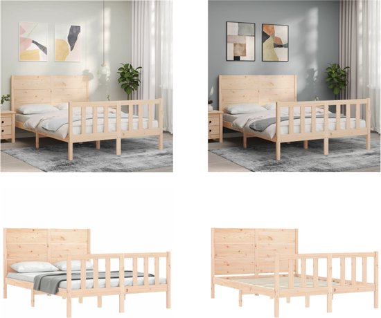 vidaXL Bedframe met hoofdbord massief hout 120x200 cm - Bedframe - Bedframes - Bed - Tweepersoonsbed
